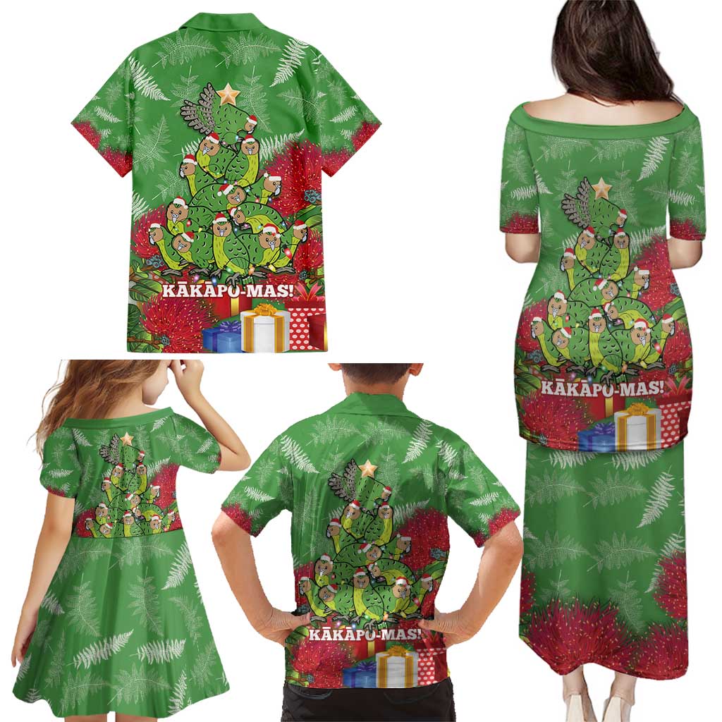 Kakapo New Zealand Christmas Family Matching Puletasi and Hawaiian Shirt Meri Kirihimete Pohutukawa - Green Color LT14 - Polynesian Pride