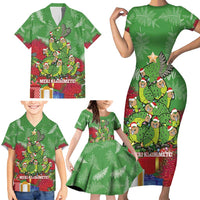 Kakapo New Zealand Christmas Family Matching Short Sleeve Bodycon Dress and Hawaiian Shirt Meri Kirihimete Pohutukawa - Green Color LT14 - Polynesian Pride