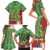 Kakapo New Zealand Christmas Family Matching Short Sleeve Bodycon Dress and Hawaiian Shirt Meri Kirihimete Pohutukawa - Green Color LT14 - Polynesian Pride