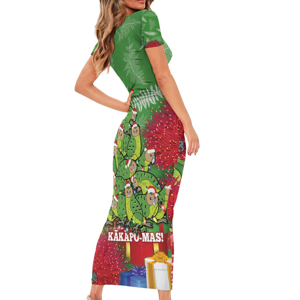 Kakapo New Zealand Christmas Family Matching Short Sleeve Bodycon Dress and Hawaiian Shirt Meri Kirihimete Pohutukawa - Green Color LT14 - Polynesian Pride