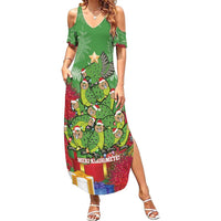 Kakapo New Zealand Christmas Family Matching Summer Maxi Dress and Hawaiian Shirt Meri Kirihimete Pohutukawa - Green Color LT14 Mom's Dress Green - Polynesian Pride