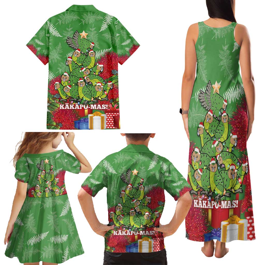 Kakapo New Zealand Christmas Family Matching Tank Maxi Dress and Hawaiian Shirt Meri Kirihimete Pohutukawa - Green Color LT14 - Polynesian Pride