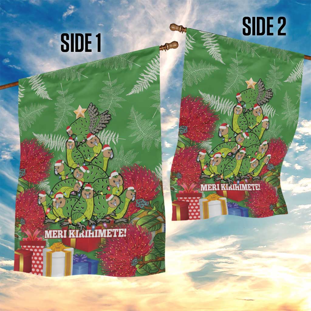 Kakapo New Zealand Christmas Garden Flag Meri Kirihimete Pohutukawa - Green Color LT14 - Polynesian Pride