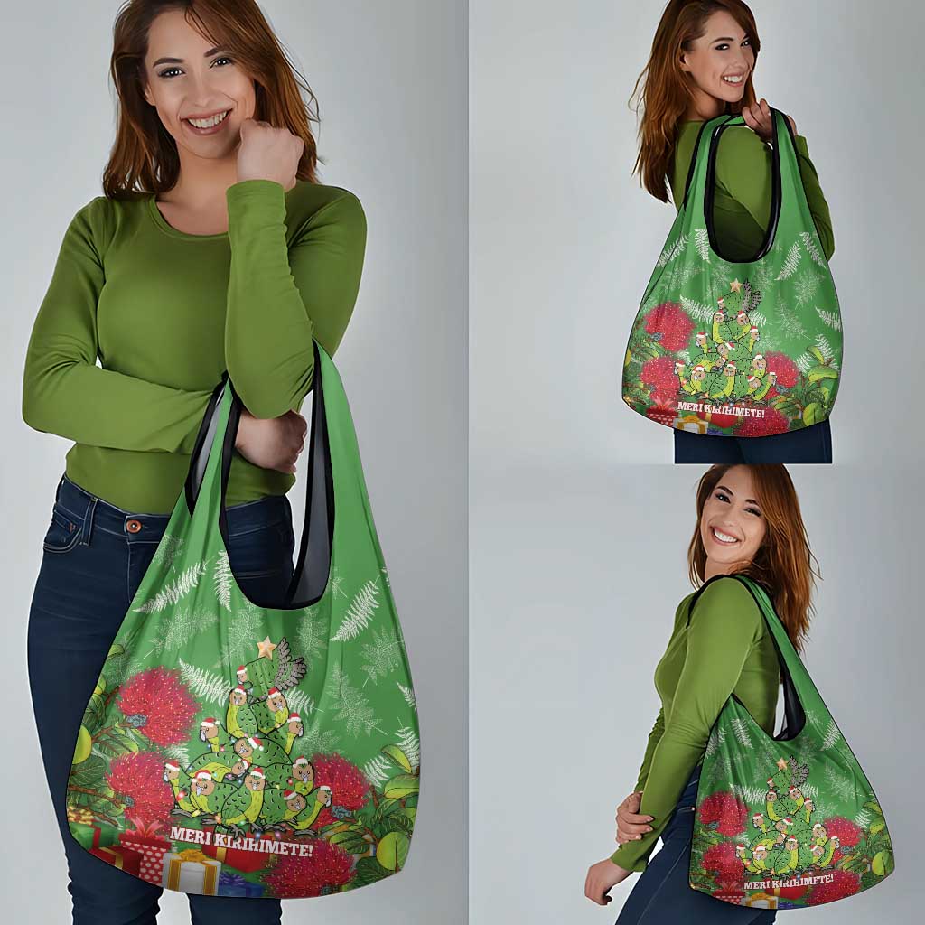 Kakapo New Zealand Christmas Grocery Bag Meri Kirihimete Pohutukawa - Green Color LT14 - Polynesian Pride