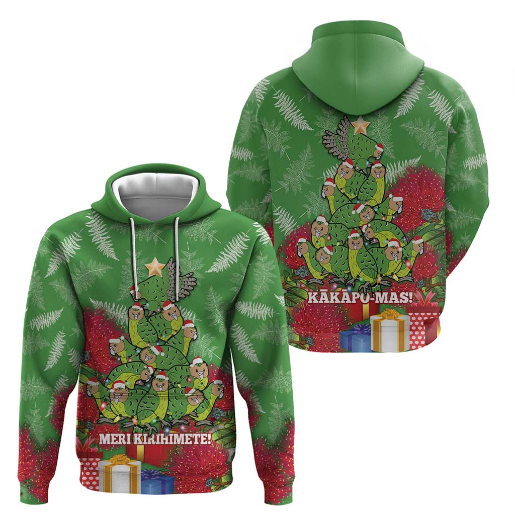 Kakapo New Zealand Christmas Hoodie Meri Kirihimete Pohutukawa - Green Color LT14 - Polynesian Pride