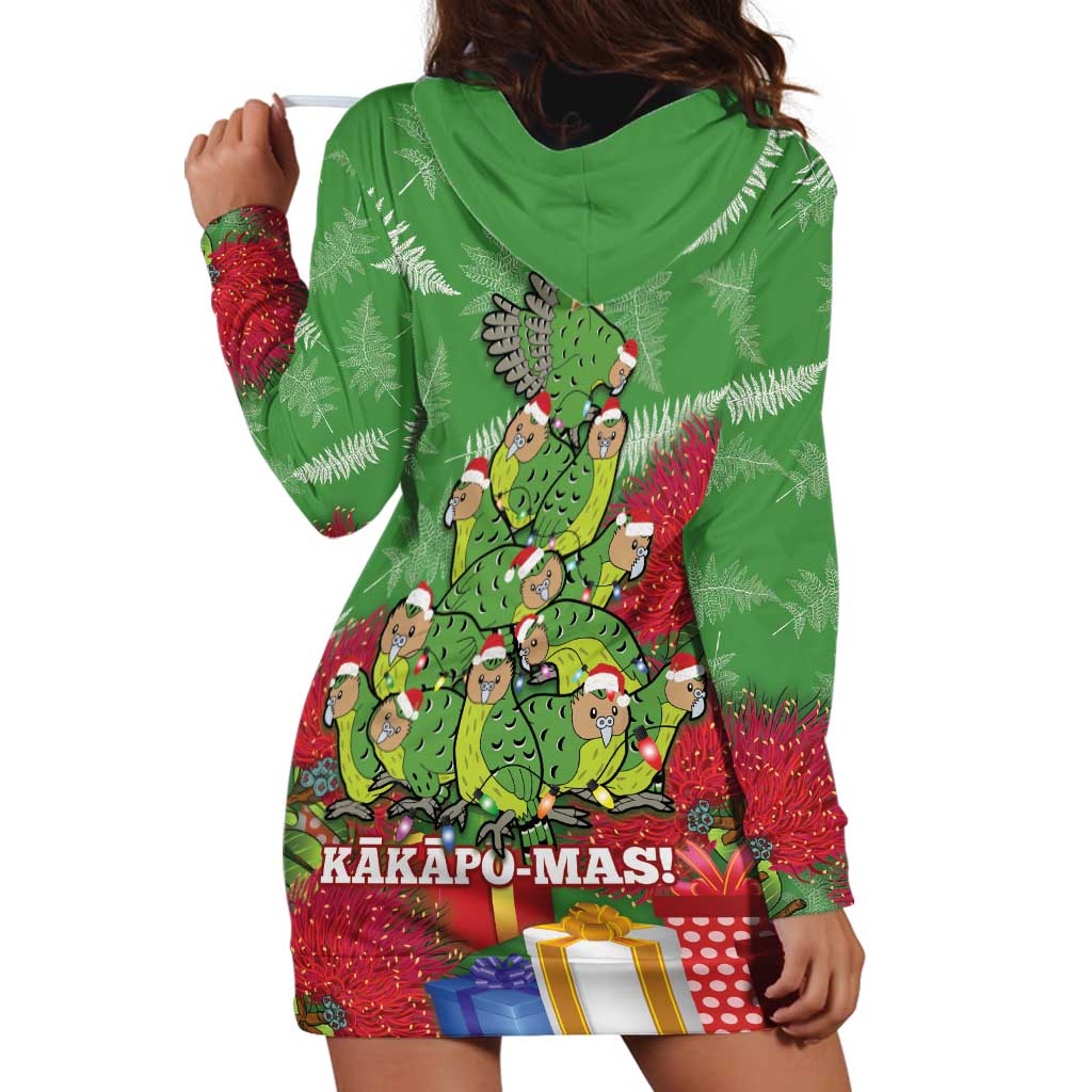 Kakapo New Zealand Christmas Hoodie Dress Meri Kirihimete Pohutukawa - Green Color LT14 - Polynesian Pride
