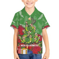 Kakapo New Zealand Christmas Kid Hawaiian Shirt Meri Kirihimete Pohutukawa - Green Color LT14 Kid Green - Polynesian Pride