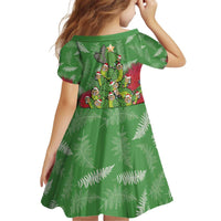 Kakapo New Zealand Christmas Kid Short Sleeve Dress Meri Kirihimete Pohutukawa - Green Color LT14 - Polynesian Pride