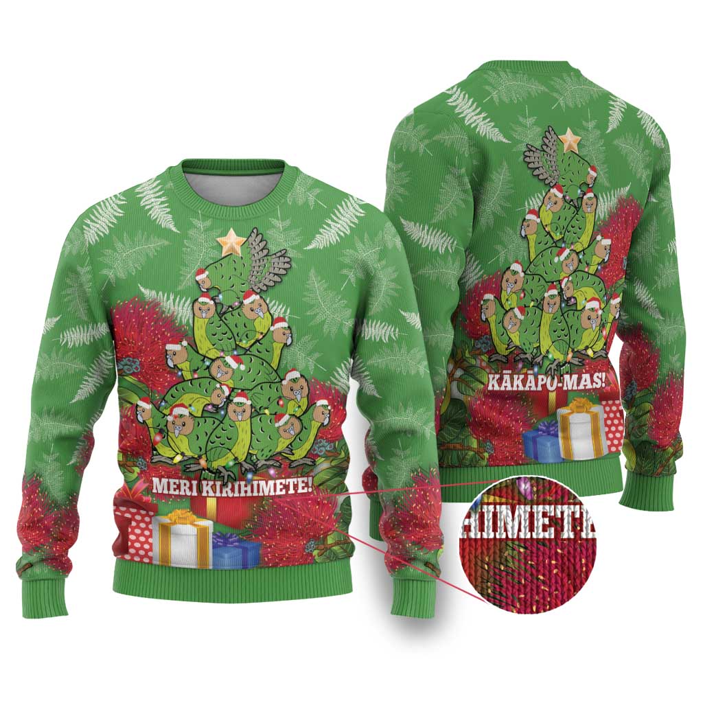 Kakapo New Zealand Christmas Ugly Christmas Sweater Meri Kirihimete Pohutukawa - Green Color LT14 Green - Polynesian Pride