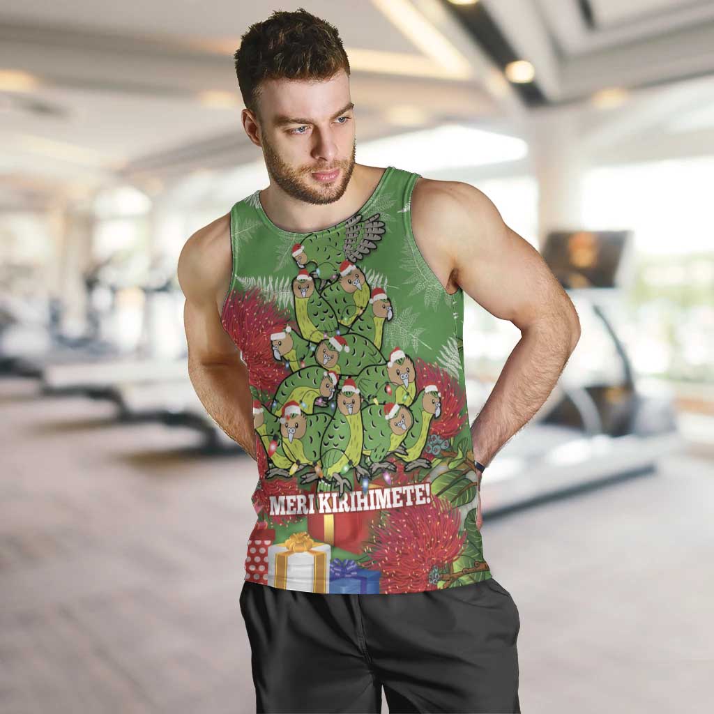 Kakapo New Zealand Christmas Men Tank Top Meri Kirihimete Pohutukawa - Green Color LT14 Green - Polynesian Pride
