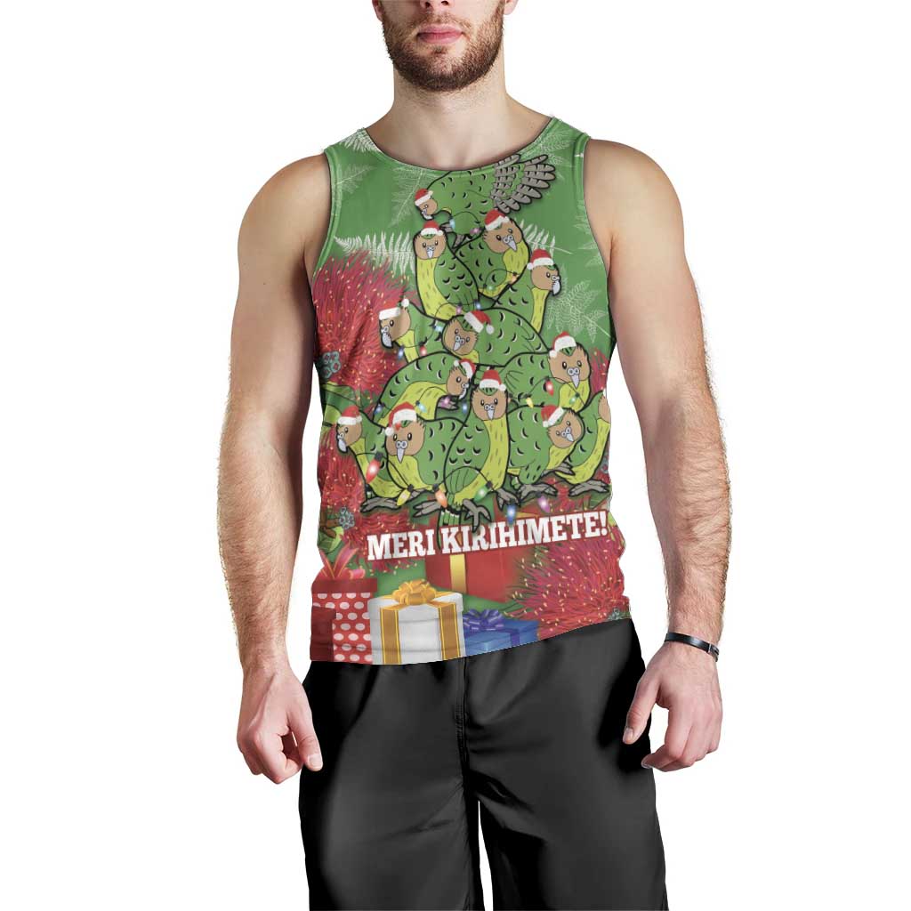 Kakapo New Zealand Christmas Men Tank Top Meri Kirihimete Pohutukawa - Green Color LT14 - Polynesian Pride