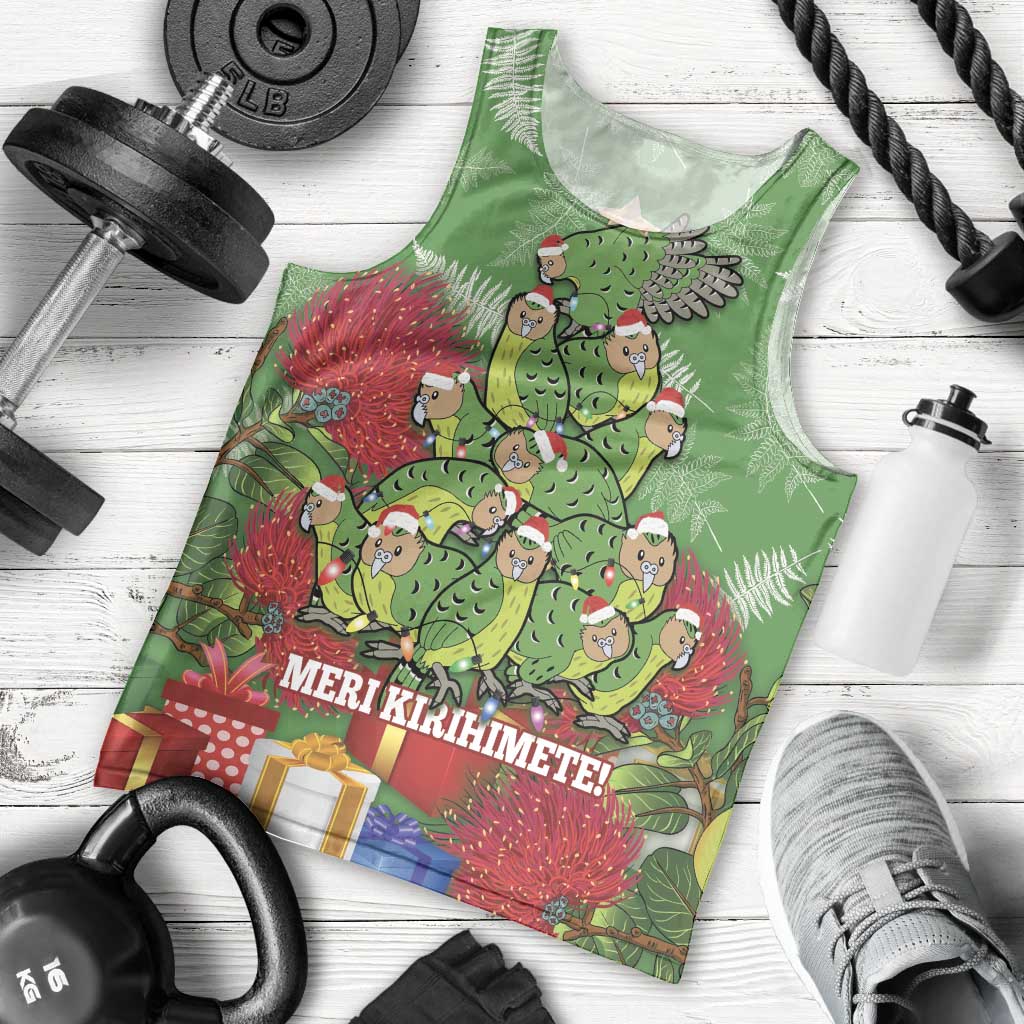 Kakapo New Zealand Christmas Men Tank Top Meri Kirihimete Pohutukawa - Green Color LT14 - Polynesian Pride