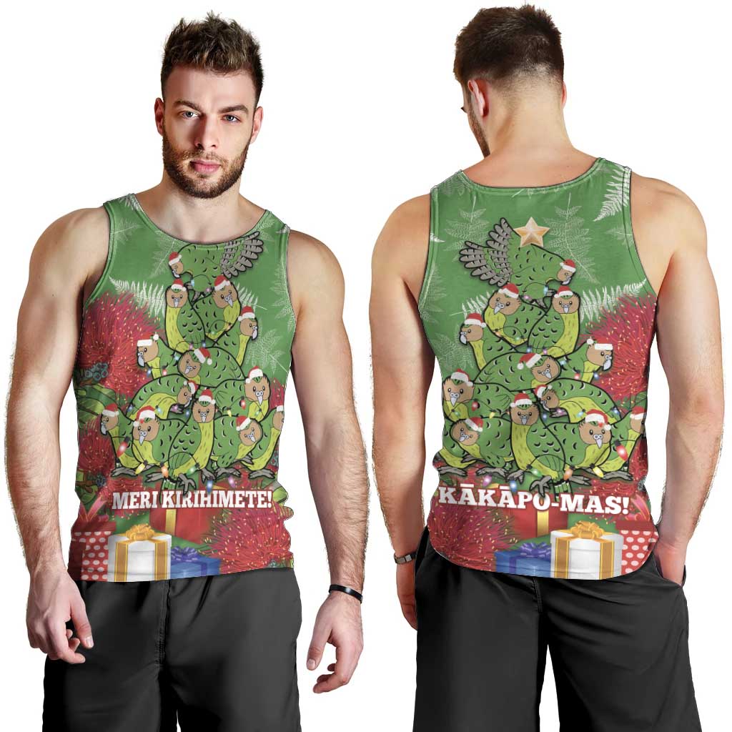 Kakapo New Zealand Christmas Men Tank Top Meri Kirihimete Pohutukawa - Green Color LT14 - Polynesian Pride
