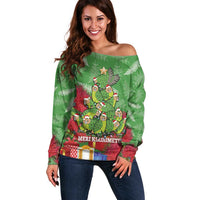 Kakapo New Zealand Christmas Off Shoulder Sweater Meri Kirihimete Pohutukawa - Green Color LT14 Women Green - Polynesian Pride