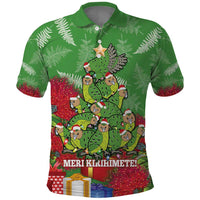 Kakapo New Zealand Christmas Polo Shirt Meri Kirihimete Pohutukawa - Green Color LT14 Green - Polynesian Pride