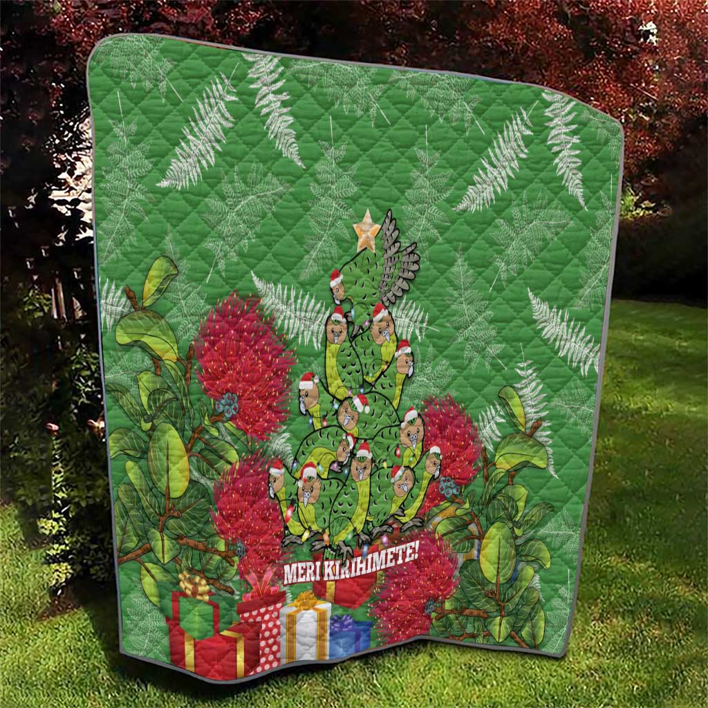 Kakapo New Zealand Christmas Quilt Meri Kirihimete Pohutukawa - Green Color LT14 - Polynesian Pride