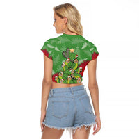 Kakapo New Zealand Christmas Raglan Cropped T Shirt Meri Kirihimete Pohutukawa - Green Color LT14 - Polynesian Pride