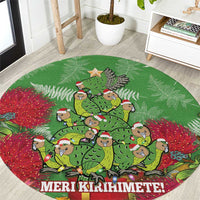Kakapo New Zealand Christmas Round Carpet Meri Kirihimete Pohutukawa - Green Color LT14 Green - Polynesian Pride