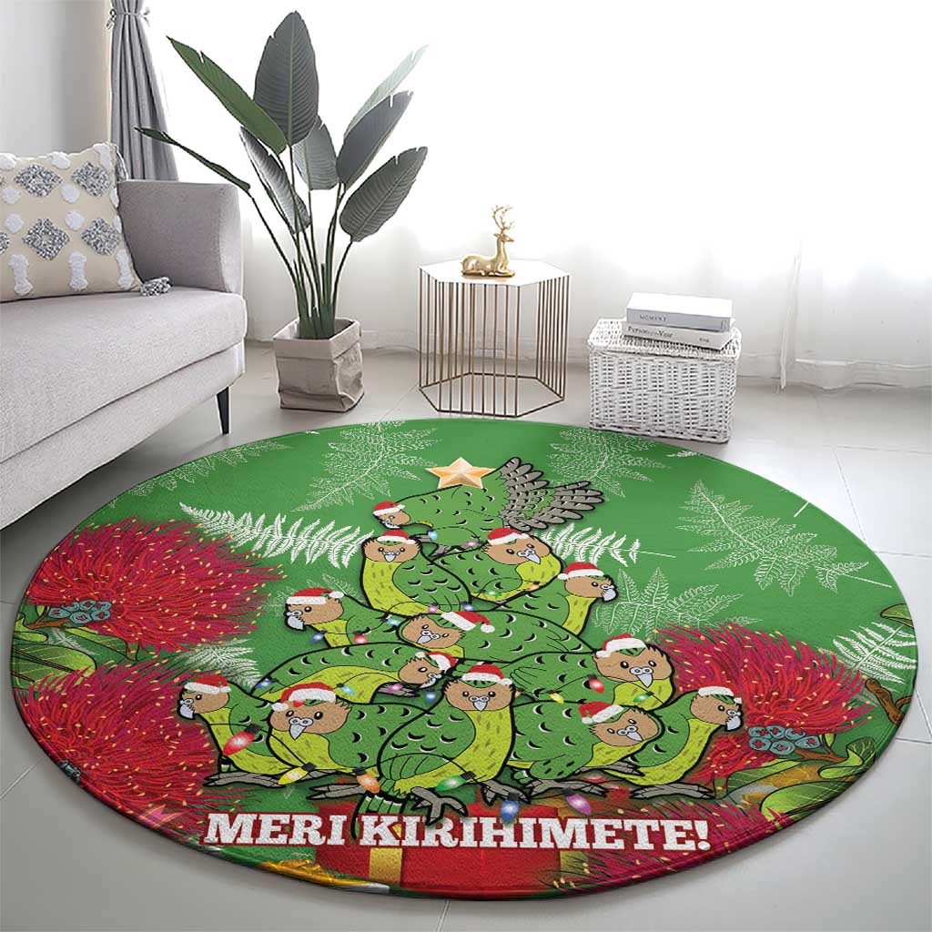 Kakapo New Zealand Christmas Round Carpet Meri Kirihimete Pohutukawa - Green Color LT14 - Polynesian Pride