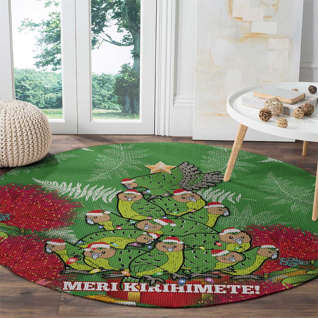 Kakapo New Zealand Christmas Round Carpet Meri Kirihimete Pohutukawa - Green Color LT14 - Polynesian Pride