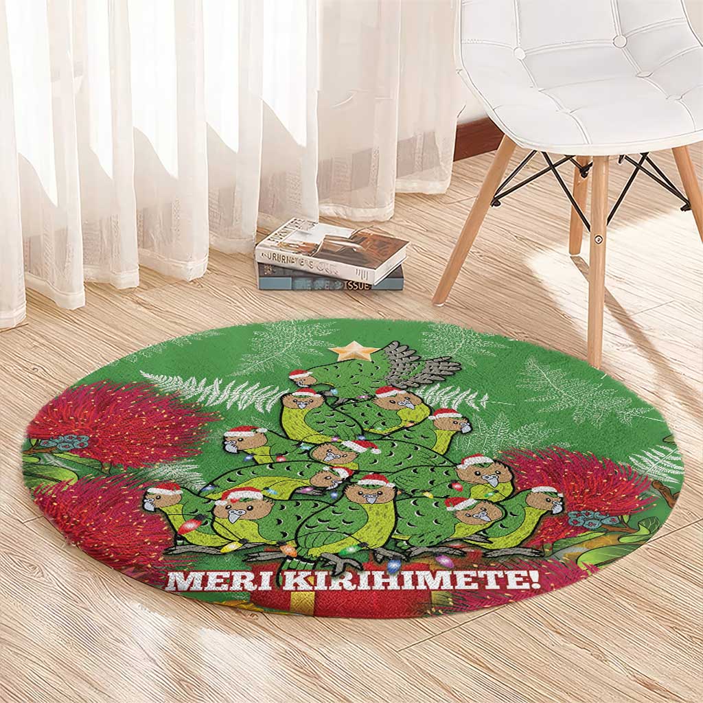 Kakapo New Zealand Christmas Round Carpet Meri Kirihimete Pohutukawa - Green Color LT14 - Polynesian Pride