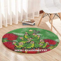 Kakapo New Zealand Christmas Round Carpet Meri Kirihimete Pohutukawa - Green Color LT14 - Polynesian Pride