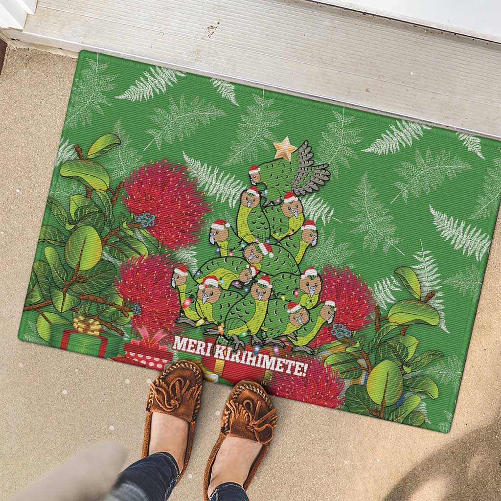 Kakapo New Zealand Christmas Rubber Doormat Meri Kirihimete Pohutukawa - Green Color LT14 - Polynesian Pride