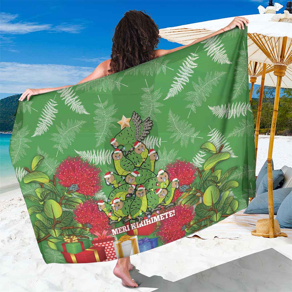 Kakapo New Zealand Christmas Sarong Meri Kirihimete Pohutukawa - Green Color LT14 One Size 44 x 66 inches Green - Polynesian Pride