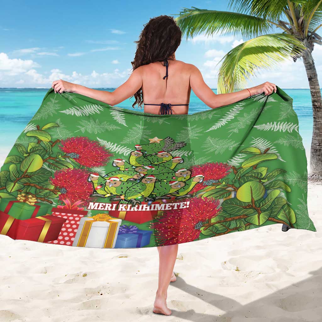 Kakapo New Zealand Christmas Sarong Meri Kirihimete Pohutukawa - Green Color LT14 - Polynesian Pride