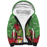 Kakapo New Zealand Christmas Sherpa Hoodie Meri Kirihimete Pohutukawa - Green Color LT14 Unisex Green - Polynesian Pride