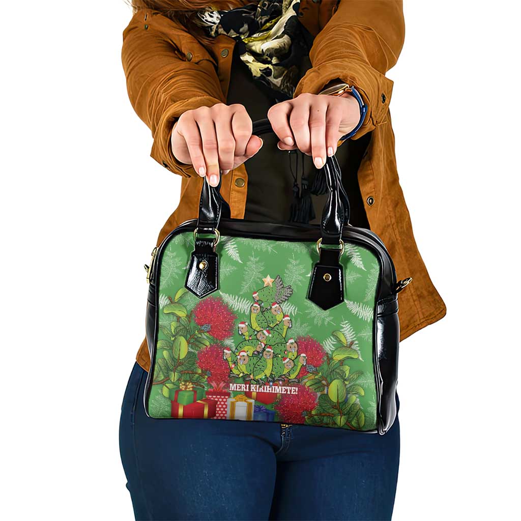 Kakapo New Zealand Christmas Shoulder Handbag Meri Kirihimete Pohutukawa - Green Color LT14 One Size Green - Polynesian Pride