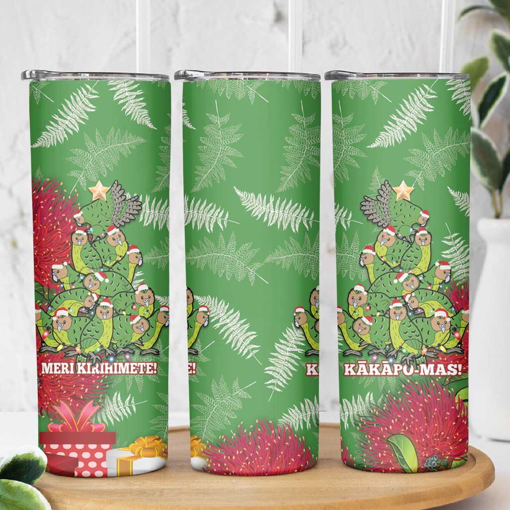 Kakapo New Zealand Christmas Skinny Tumbler Meri Kirihimete Pohutukawa - Green Color LT14 - Polynesian Pride
