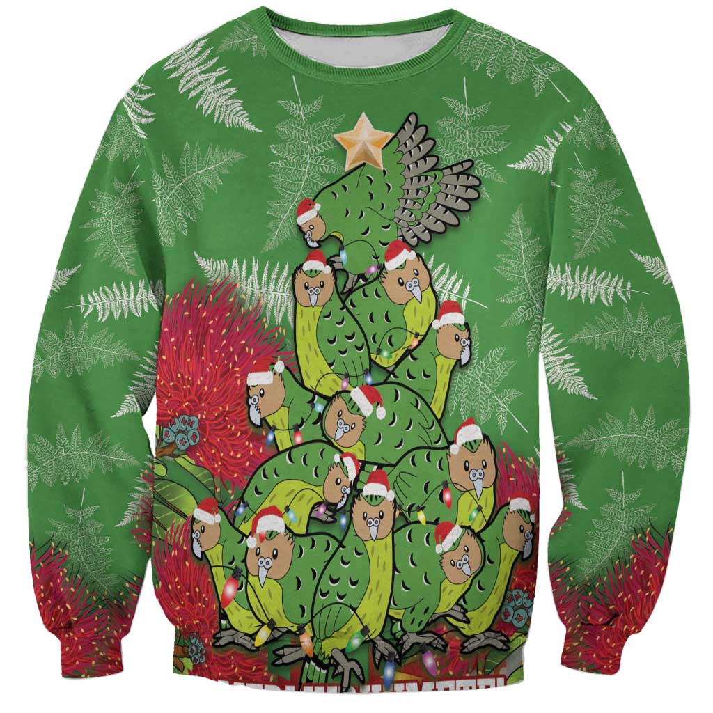 Kakapo New Zealand Christmas Sweatshirt Meri Kirihimete Pohutukawa - Green Color LT14 Unisex Green - Polynesian Pride