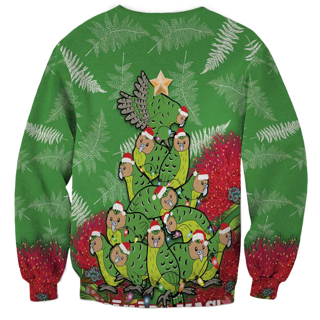 Kakapo New Zealand Christmas Sweatshirt Meri Kirihimete Pohutukawa - Green Color LT14 - Polynesian Pride