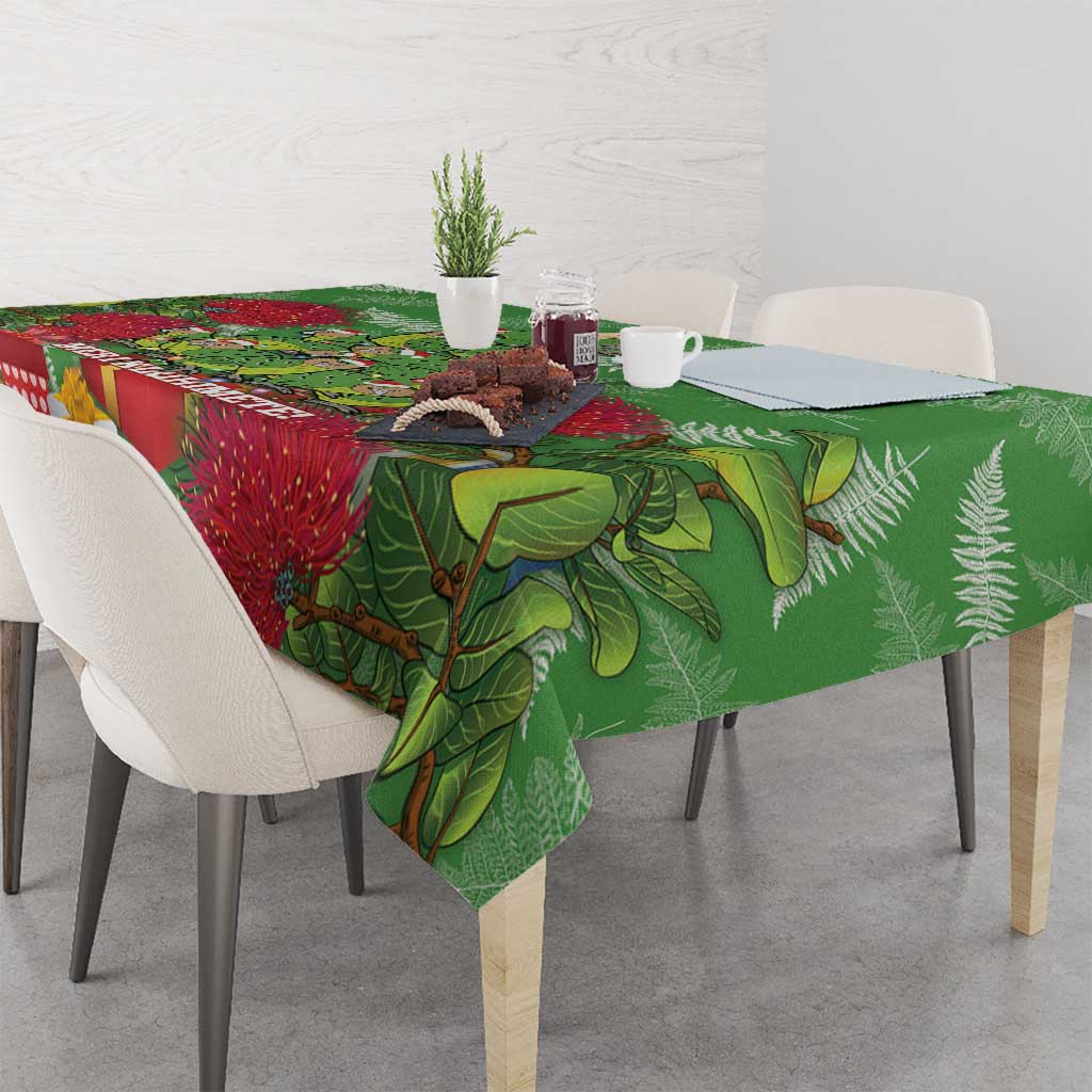 Kakapo New Zealand Christmas Tablecloth Meri Kirihimete Pohutukawa - Green Color LT14 - Polynesian Pride