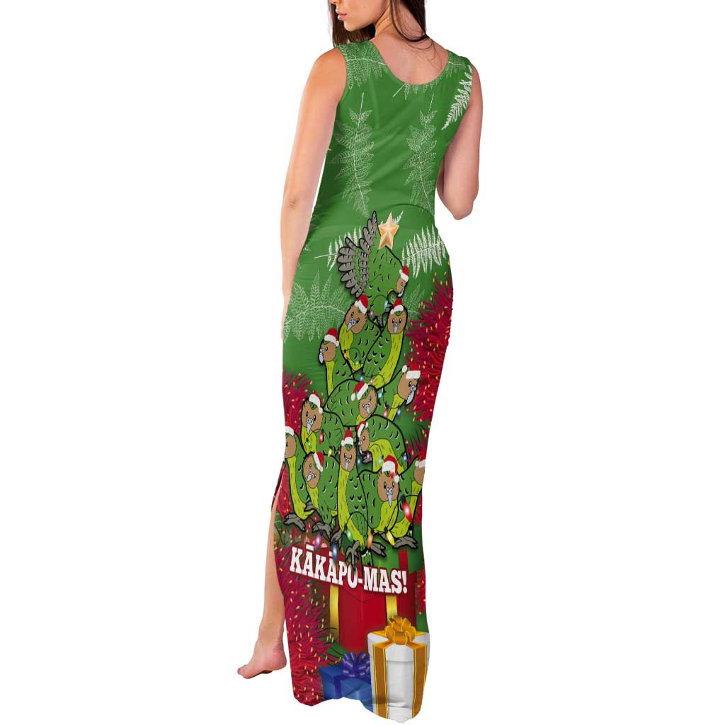 Kakapo New Zealand Christmas Tank Maxi Dress Meri Kirihimete Pohutukawa - Green Color LT14 - Polynesian Pride