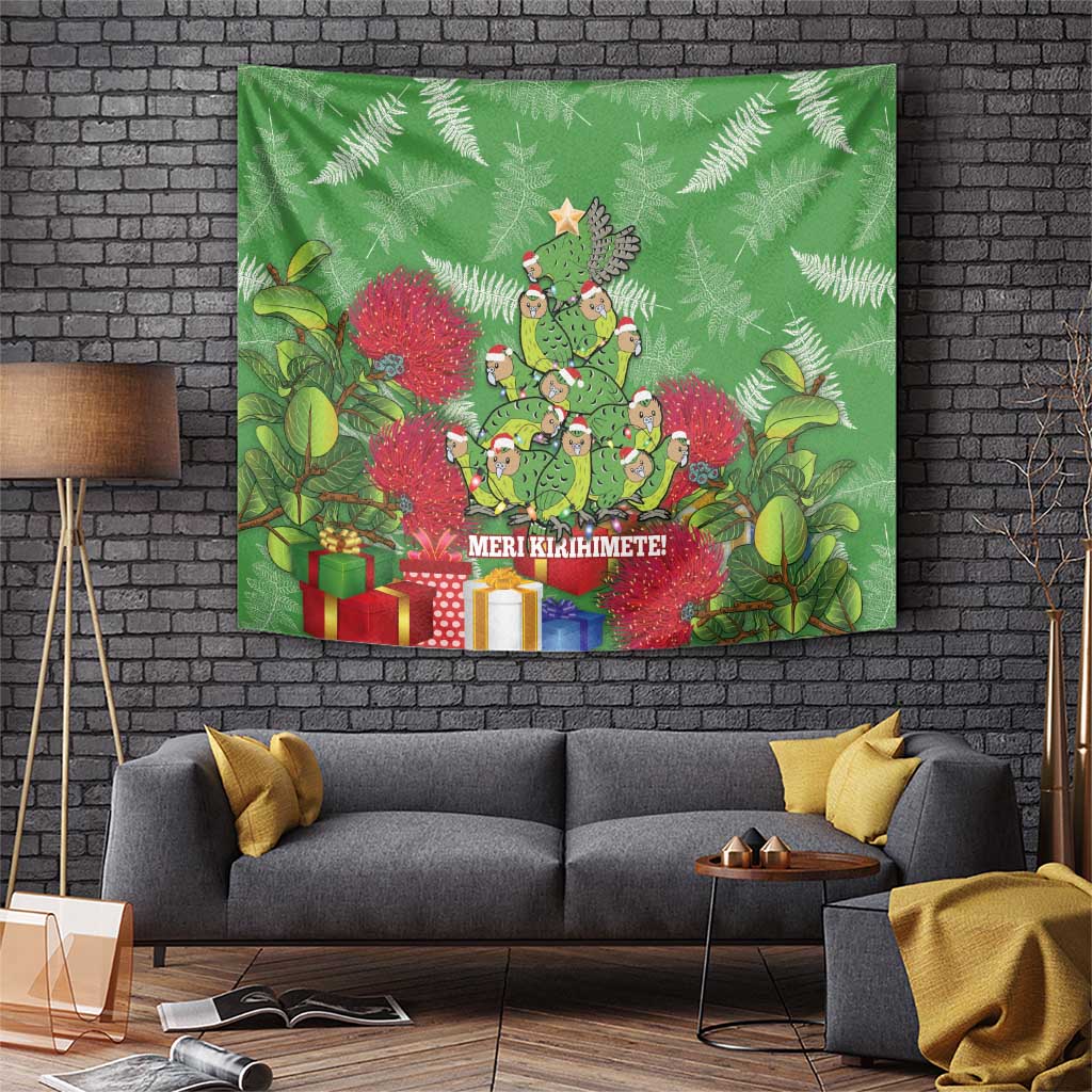 Kakapo New Zealand Christmas Tapestry Meri Kirihimete Pohutukawa - Green Color LT14 Green - Polynesian Pride