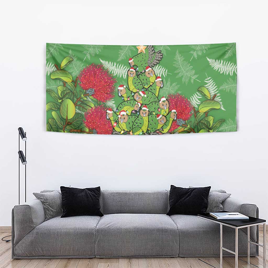 Kakapo New Zealand Christmas Tapestry Meri Kirihimete Pohutukawa - Green Color LT14 - Polynesian Pride
