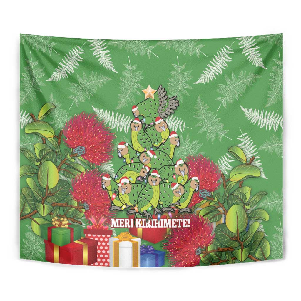 Kakapo New Zealand Christmas Tapestry Meri Kirihimete Pohutukawa - Green Color LT14 - Polynesian Pride