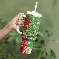 Kakapo New Zealand Christmas Tumbler With Handle Meri Kirihimete Pohutukawa - Green Color LT14 - Polynesian Pride