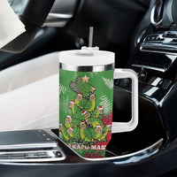 Kakapo New Zealand Christmas Tumbler With Handle Meri Kirihimete Pohutukawa - Green Color LT14 - Polynesian Pride