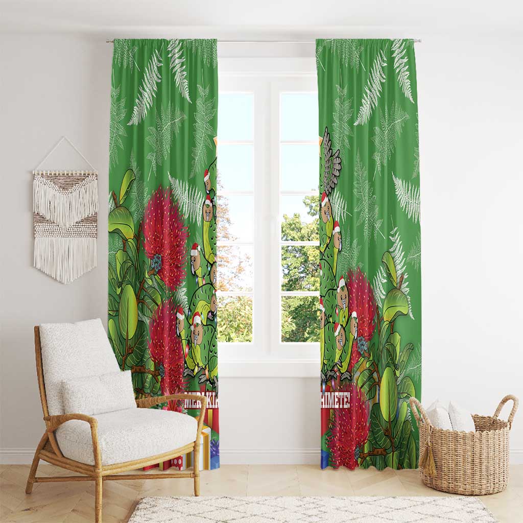 Kakapo New Zealand Christmas Window Curtain Meri Kirihimete Pohutukawa - Green Color LT14 - Polynesian Pride