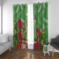 Kakapo New Zealand Christmas Window Curtain Meri Kirihimete Pohutukawa - Green Color LT14 With Grommets Green - Polynesian Pride