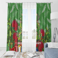 Kakapo New Zealand Christmas Window Curtain Meri Kirihimete Pohutukawa - Green Color LT14 - Polynesian Pride