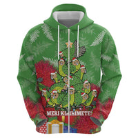 Kakapo New Zealand Christmas Zip Hoodie Meri Kirihimete Pohutukawa - Green Color LT14 - Polynesian Pride