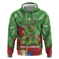 Kakapo New Zealand Christmas Zip Hoodie Meri Kirihimete Pohutukawa - Green Color LT14 Pullover Hoodie Green - Polynesian Pride
