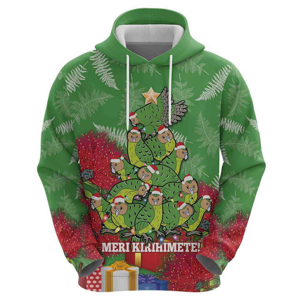 Kakapo New Zealand Christmas Zip Hoodie Meri Kirihimete Pohutukawa - Green Color LT14 - Polynesian Pride