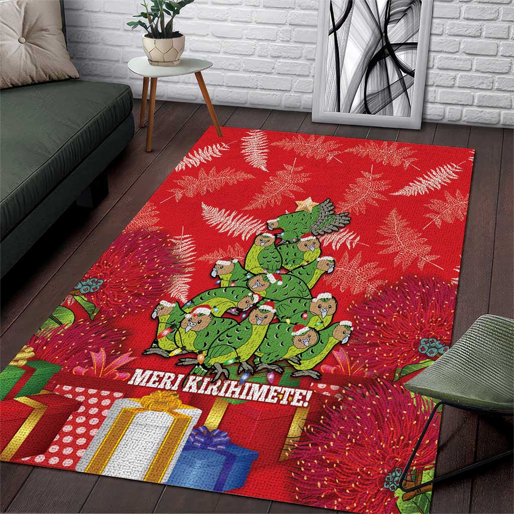 Kakapo New Zealand Christmas Area Rug Meri Kirihimete Pohutukawa - Red Color LT14 Red - Polynesian Pride