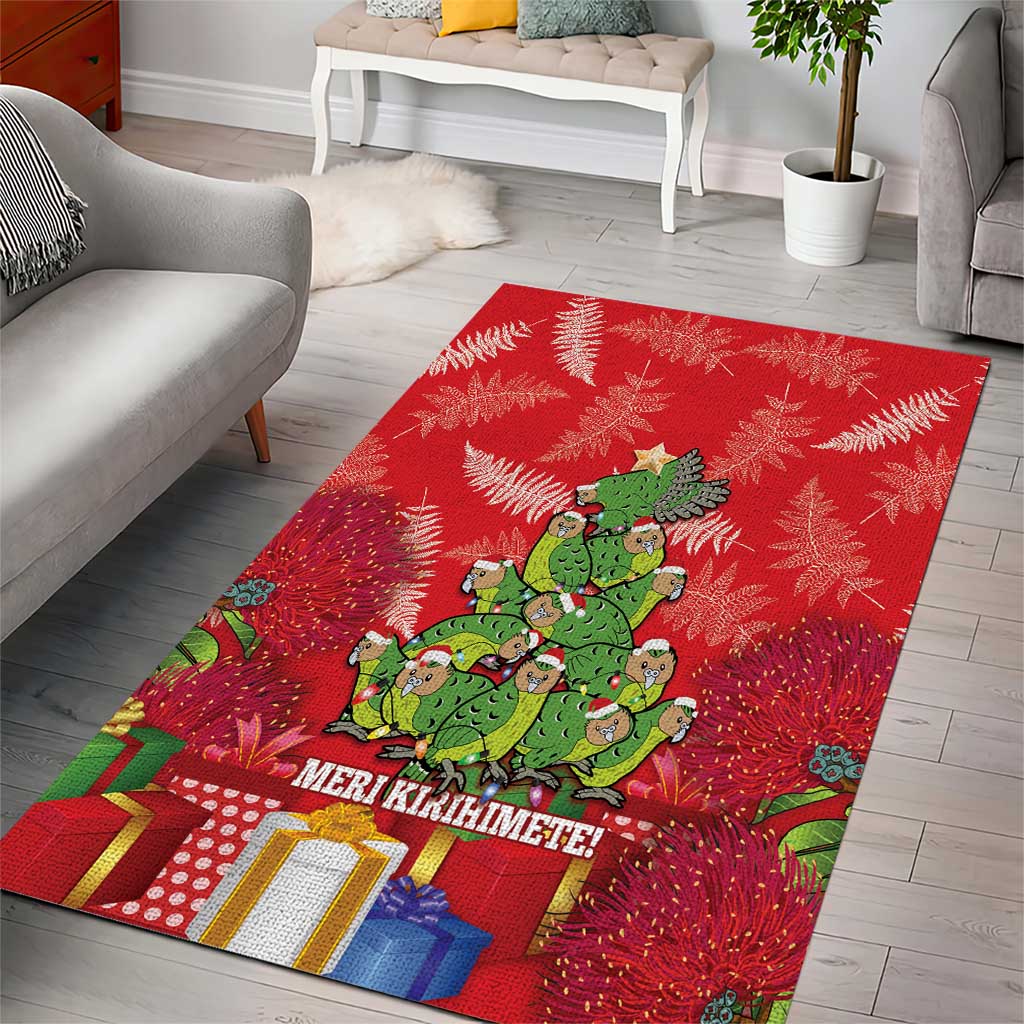 Kakapo New Zealand Christmas Area Rug Meri Kirihimete Pohutukawa - Red Color LT14 - Polynesian Pride