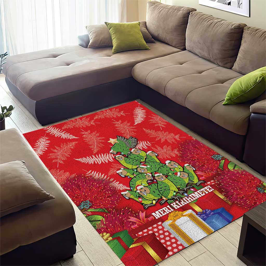 Kakapo New Zealand Christmas Area Rug Meri Kirihimete Pohutukawa - Red Color LT14 - Polynesian Pride